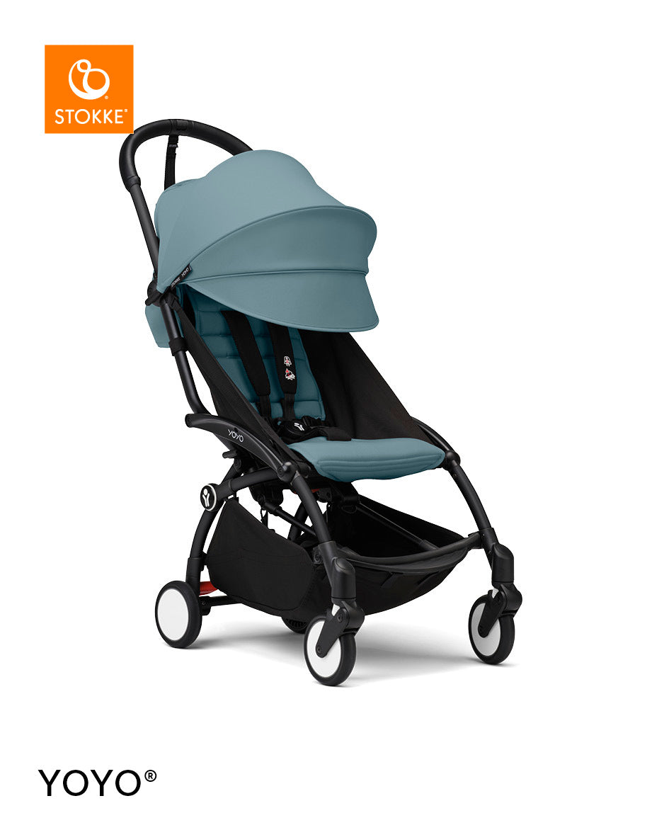 Stokke® YOYO³ Количка + Бебешки кош, Черно шаси Aqua