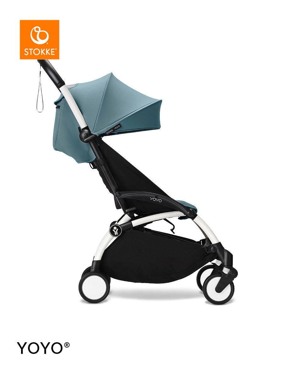 Stokke® YOYO³ Количка + Бебешки кош, Бяло шаси Aqua