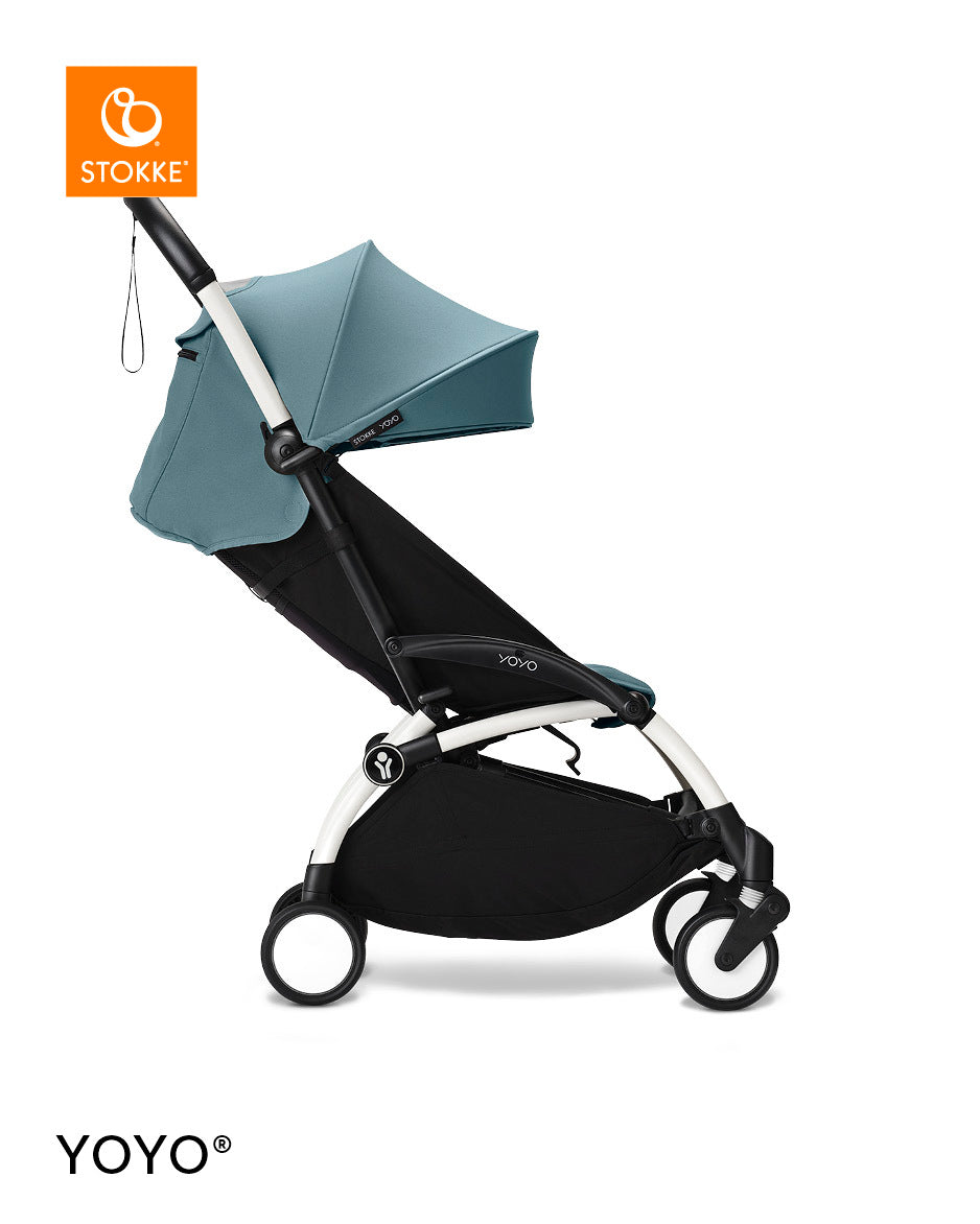 Stokke® YOYO³ Количка + Бебешки кош, Бяло шаси Aqua
