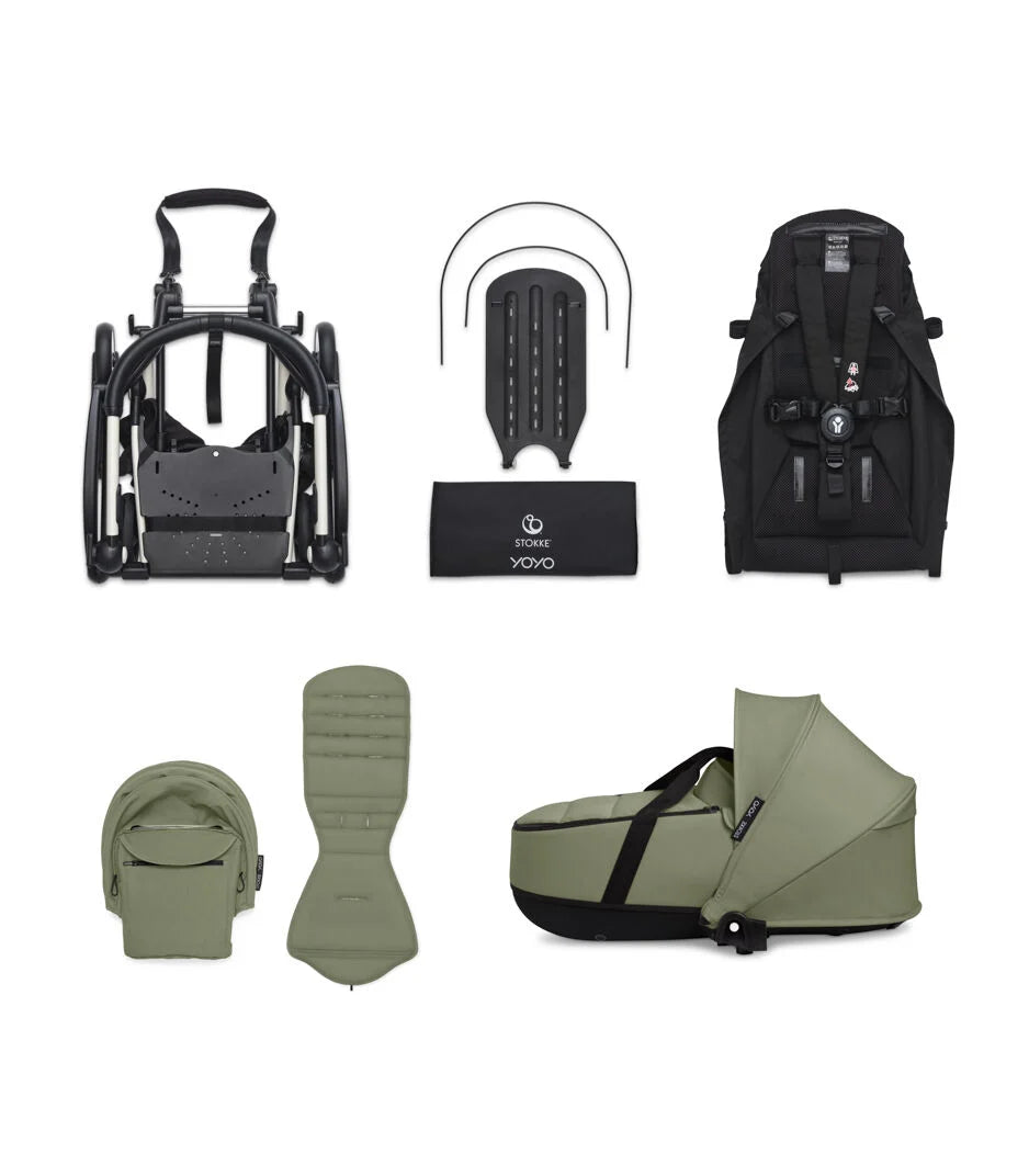 Stokke® YOYO³ Количка + Бебешки кош, Бяло шаси Ginger