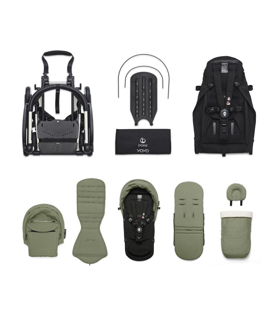 Stokke® YOYO³ Количка + Сгъваем мек кош, Черно шаси - Taupe
