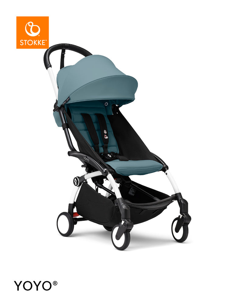 Stokke® YOYO³ Количка от 6 месеца, Бяло шаси -  Aqua