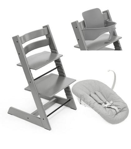 Stokke® Tripp Trapp® Стол с Бебешки предпазител 6+ месеца и Приставка за новородено - цвят Storm Grey