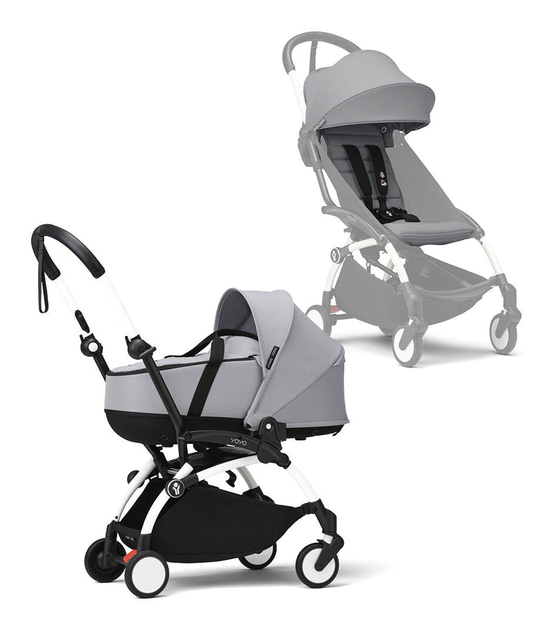 Stokke® YOYO³ Количка + Бебешки кош, Бяло шаси Stone