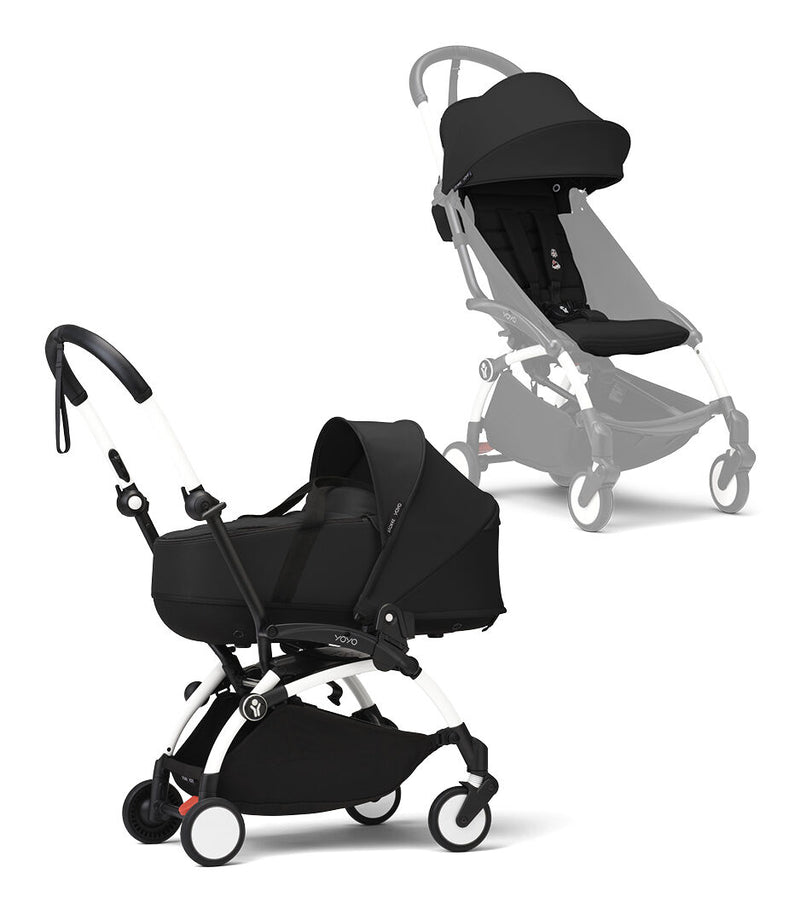 Stokke® YOYO³ Количка + Бебешки кош, Бяло шаси Black