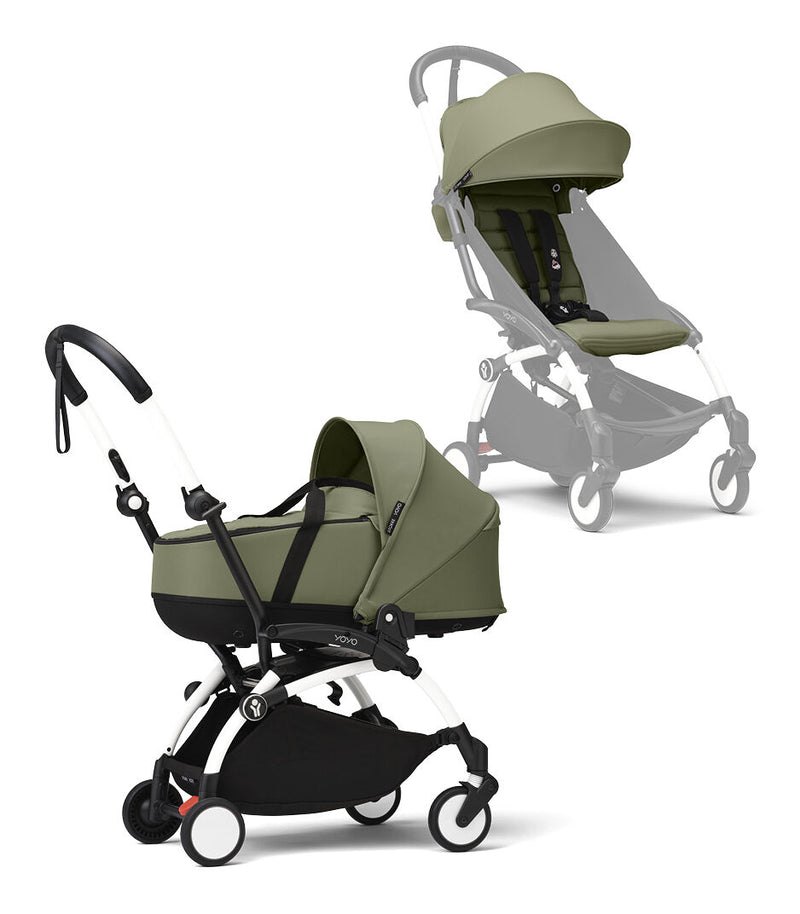 Stokke® YOYO³ Количка + Бебешки кош, Бяло шаси Olive