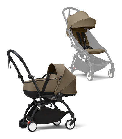 Stokke® YOYO³ 0+ Бебешки кош, Черно шаси - цвят Toffee