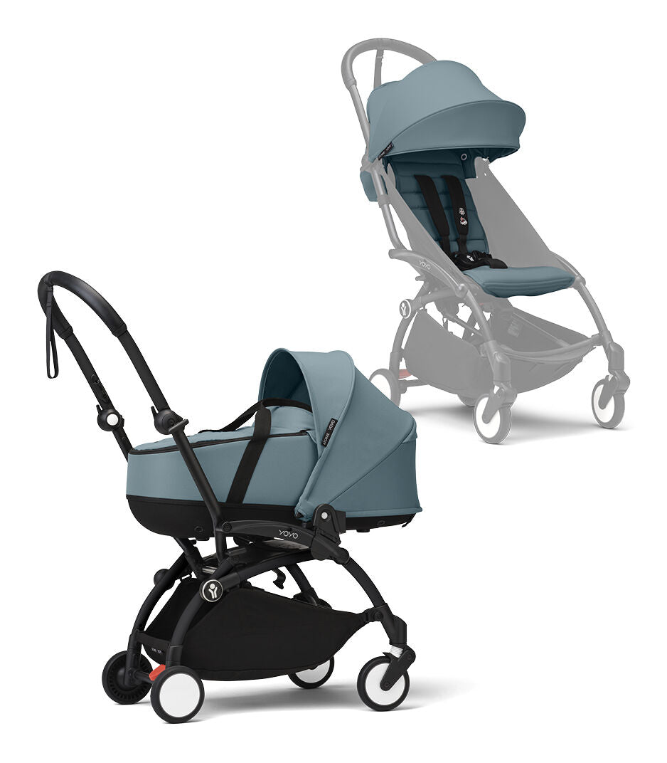 Stokke® YOYO³ Количка + Бебешки кош, Черно шаси Aqua