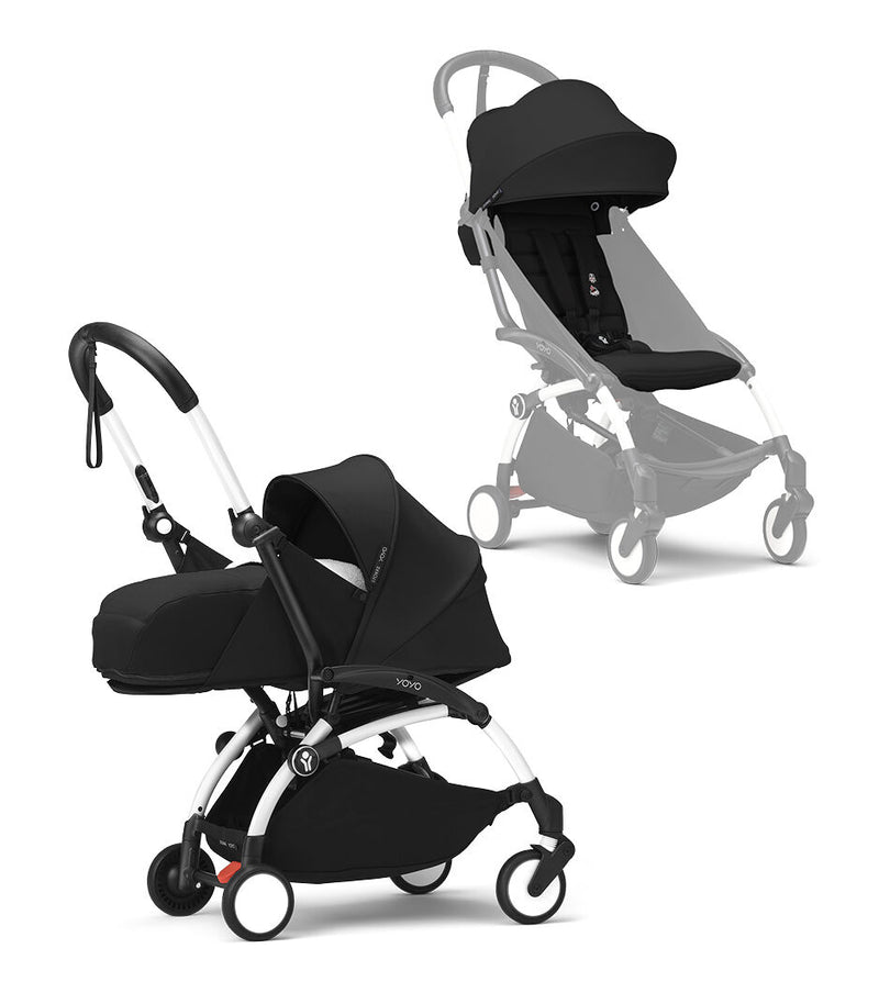 Stokke® YOYO³ Количка + Сгъваем мек кош, Бяло шаси - Black