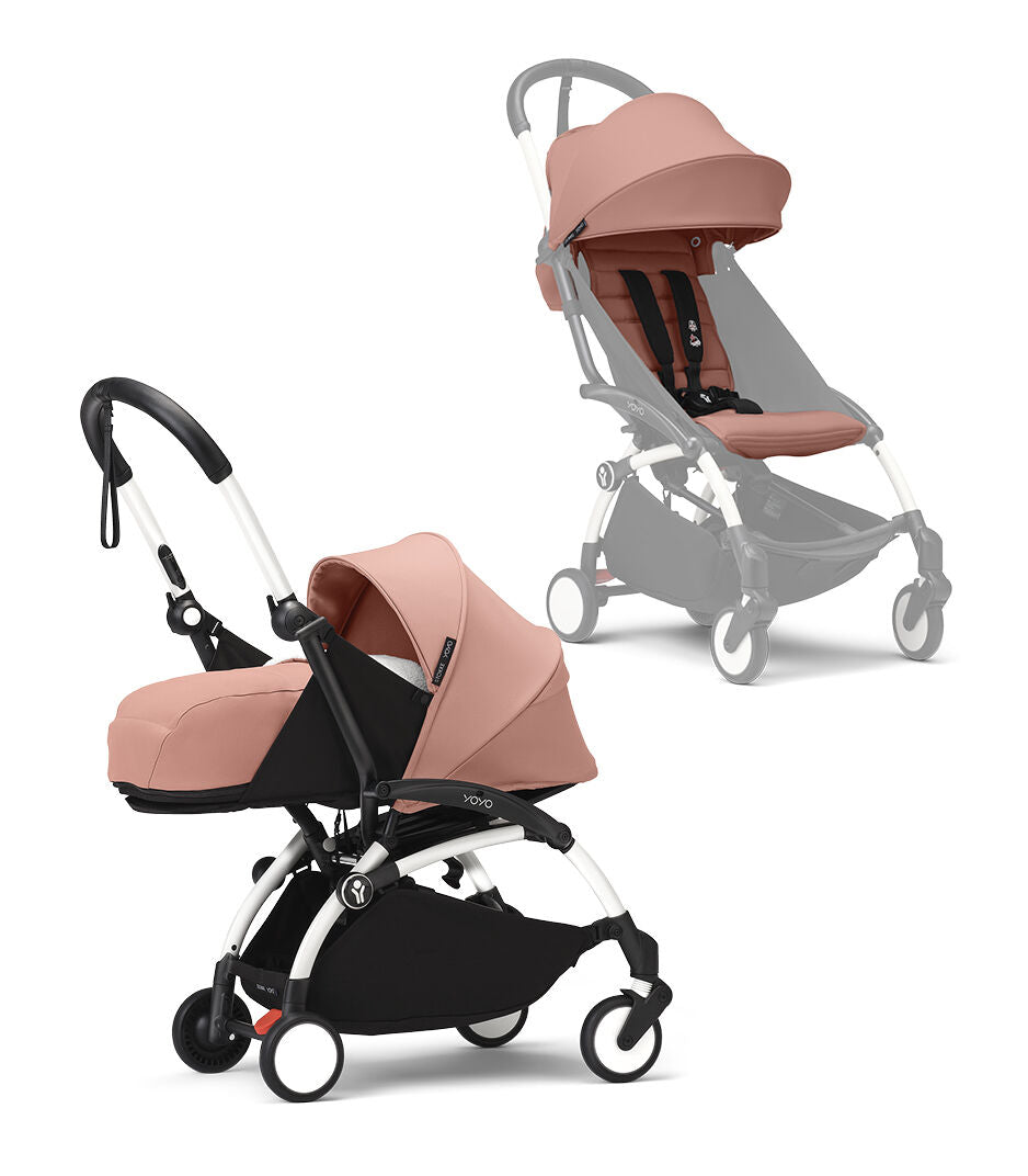 Stokke® YOYO³ Количка + Бебешки кош, Бяло шаси Ginger