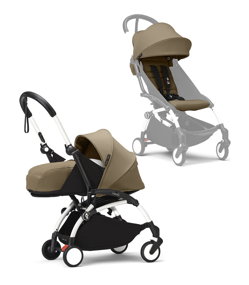 Stokke® YOYO³ Количка + Сгъваем мек кош, Бяло шаси - Toffee