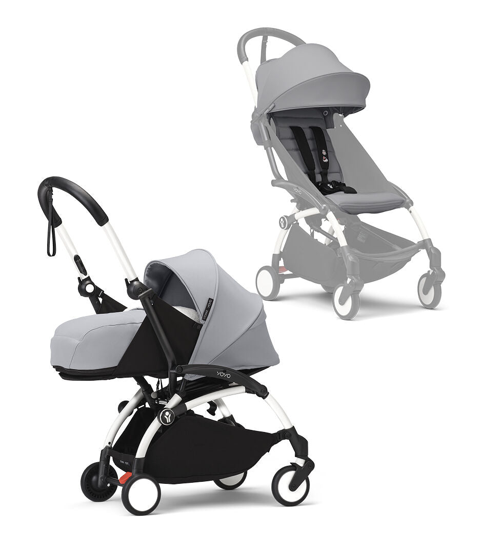 Stokke® YOYO³ Количка + Сгъваем мек кош, Бяло шаси - Stone