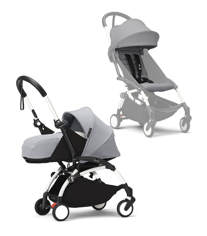 Stokke® YOYO³ 0+ Сгъваем мек кош, Бяло шаси - цвят Stone