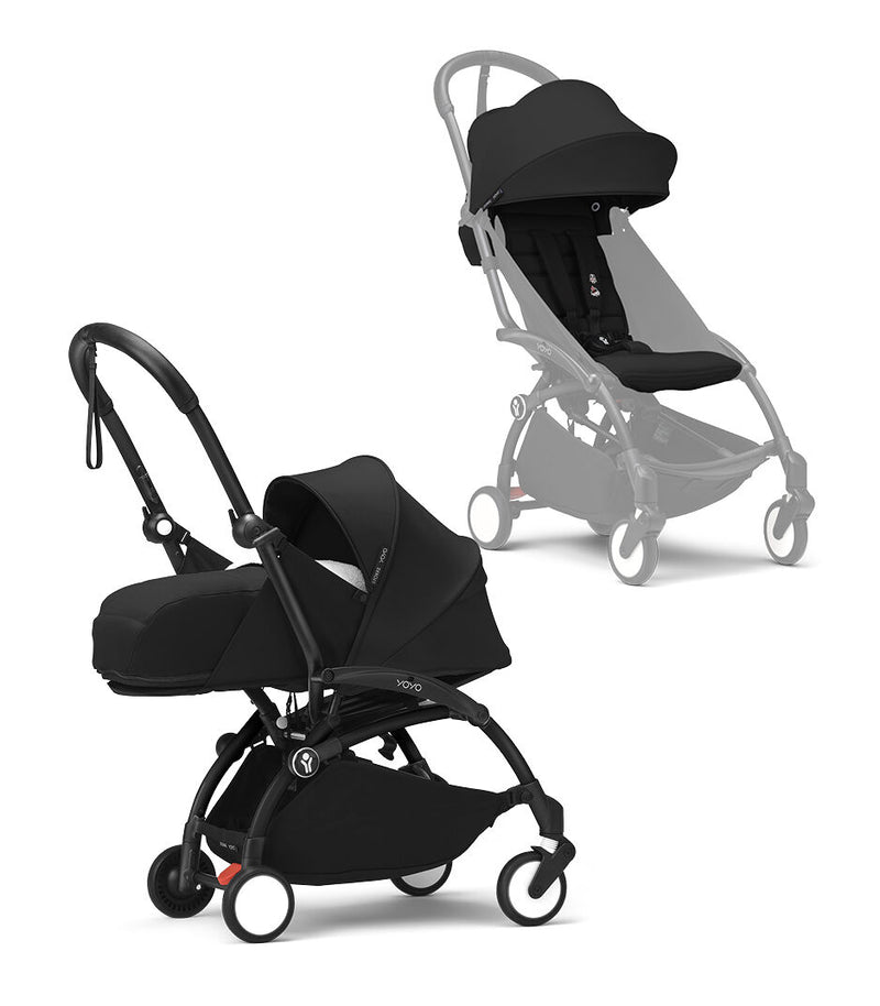 Stokke® YOYO³ Количка + Сгъваем мек кош, Черно шаси - Black