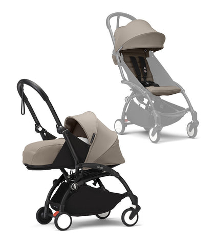 Stokke® YOYO³ 0+ Сгъваем мек кош, Черно шаси - цвят Taupe