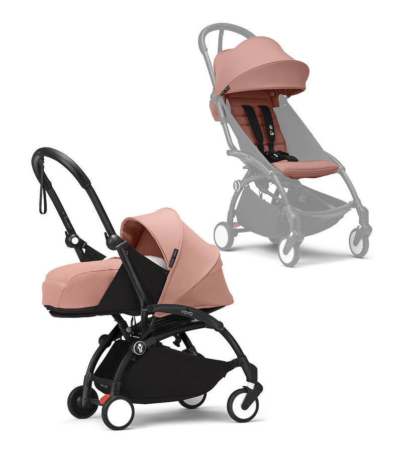 Stokke® YOYO³ Количка + Сгъваем мек кош, Черно шаси - Ginger
