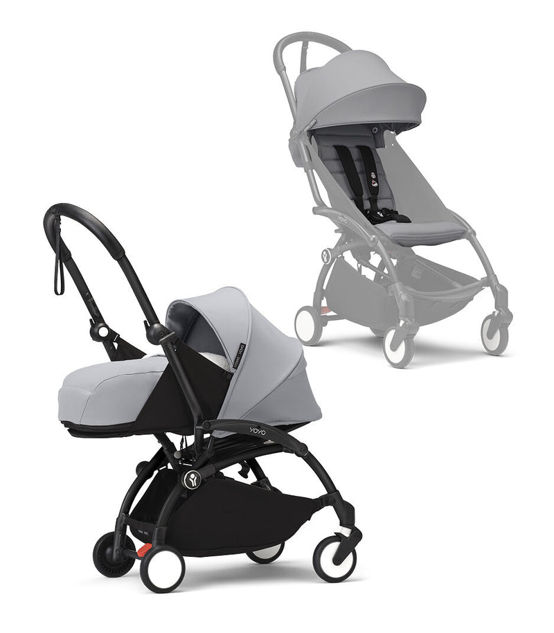 Stokke® YOYO³ Количка + Сгъваем мек кош, Черно шаси - Stone