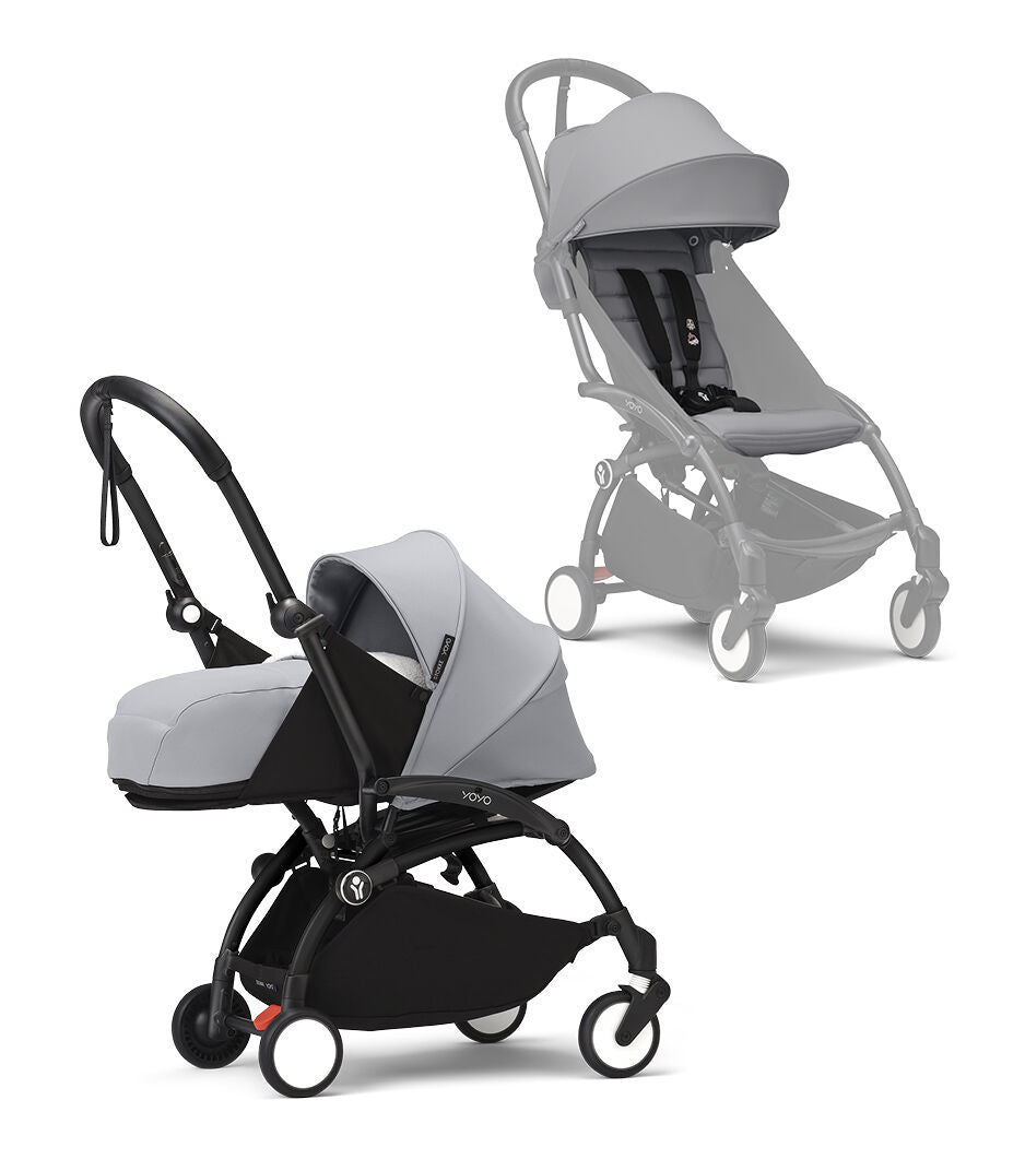 Stokke® YOYO³ Количка + Сгъваем мек кош, Черно шаси - Stone