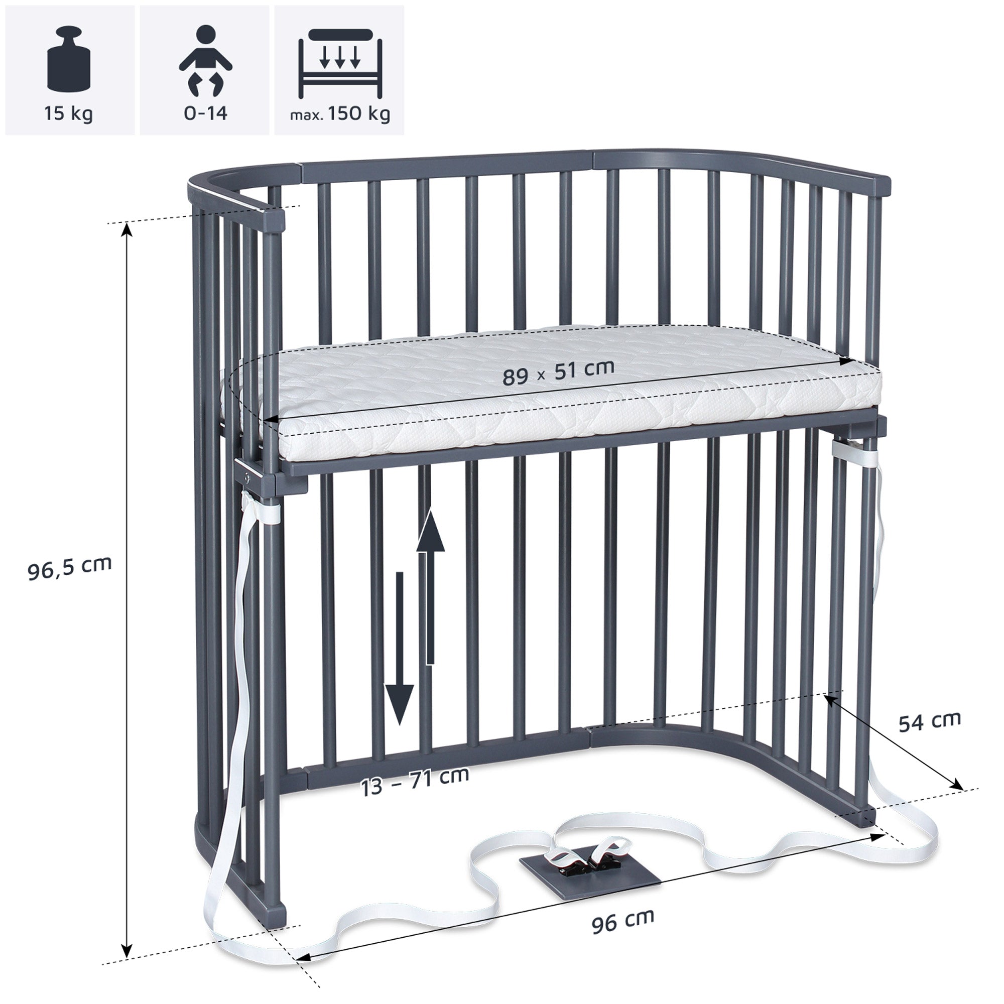 BabyBay® Boxspring Странично легло - цвят Grey