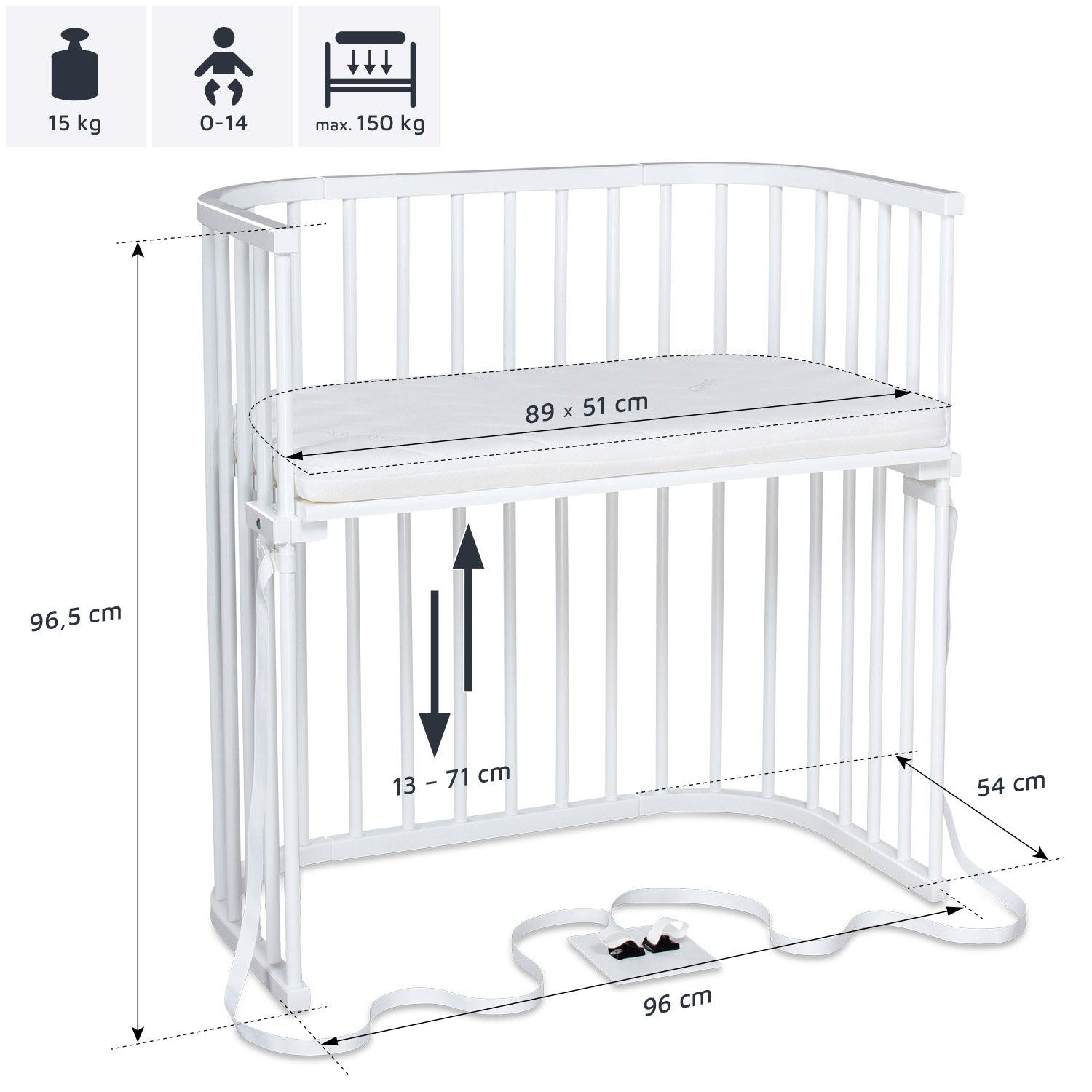 BabyBay® Boxspring Странично легло - цвят White